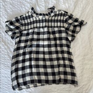 Black and White Checkered Short-Sleeved Blouse